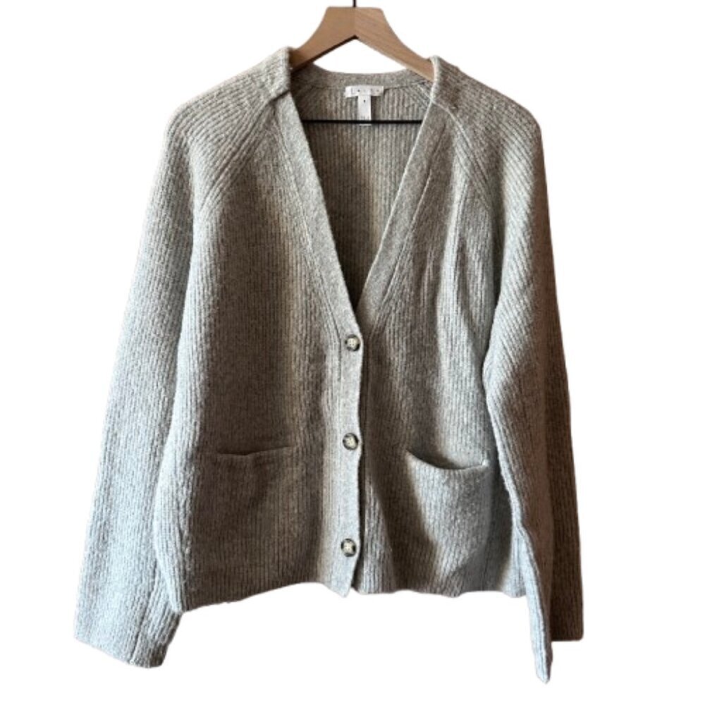 Women's M Leith Gray Sweater Cardigan Ribbed Knit Buttons Pockets Warm Cozy